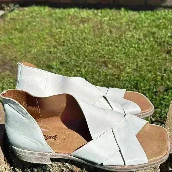 NWOT FREE PEOPLE women’s Sun Valley open toe stacked heel white Sandal sz EU 40 - Picture 10 of 12